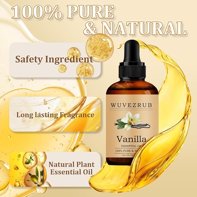 Vanilla Essential Oil 120ML - 100% Pure and Natural Oils for Aromatherapy Diffuser - 4 Fl Oz/Vanilla