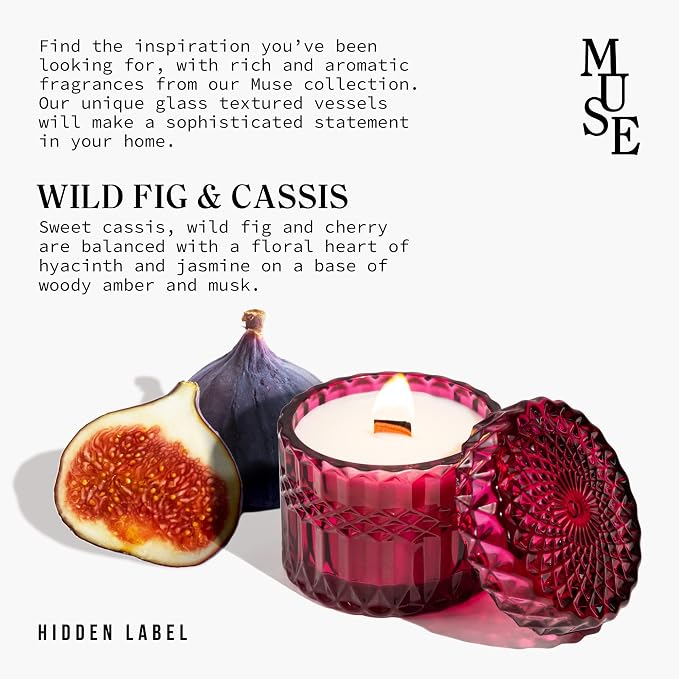 Wild Fig & Cassis Scented Candles, Crackling Fireplace Sound, 7.4oz Natural Soy Candle, 55-Hour Clean Burn,Hostess Gift for Dinner Parties | Kitchen & Home Aromatherapy