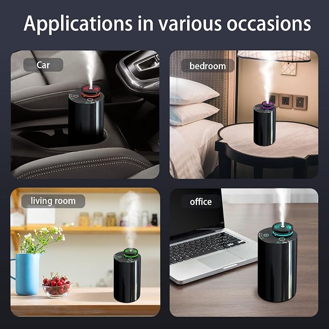 Waterless Essential Oil Diffuser - Cordless Portable Aromatherapy Scent Diffuser for Home, Car & Travel, USB Rechargeable with Timer & Mood Light, Perfect Bedroom, Office, Gift Idea