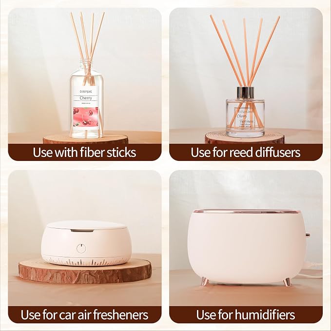 Cherry Diffuser with 10 Fiber Sticks, 6.7 oz Diffusers for Home Essentials Bathroom,Last up to 60 Days（200ml