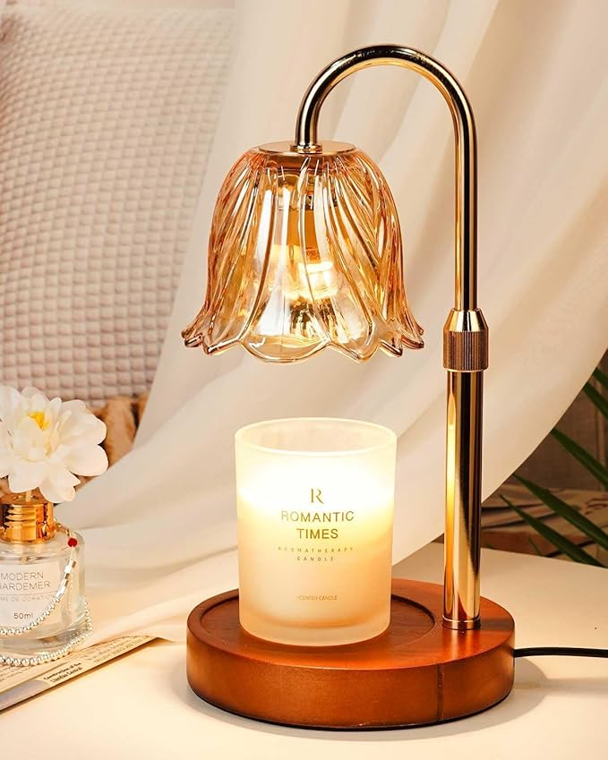 Funistree Candle Warmer Lamp, Gold Candle Lamp Warmer with Timer & Dimmer with 2 Bulbs, Mothers Day Birthday Gifts for Women Mom, House Warming Gift New Home Bedroom Decor, Height Adjustable
