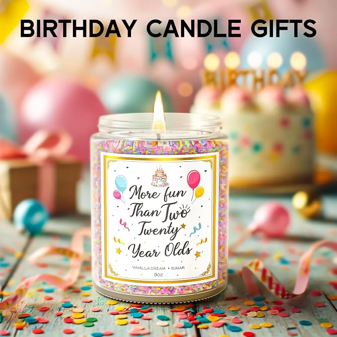 VEGISHINE 40th Birthday Candles Gifts for Women- 9 oz Happy Birthday Candle with Vanilla Birthday Cake Scent, Gifts for Women & Men, Friendship Ideas