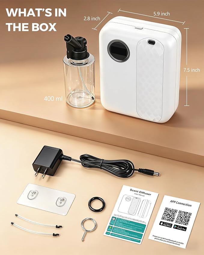 RoyAroma Waterless Essential Oil Diffuser for Home & Office, Smart Bluetooth App Control Scent Machine, 3000 Sq Ft Coverage, 400mL Cold Air Aromatherapy for Large Rooms - Pearl White