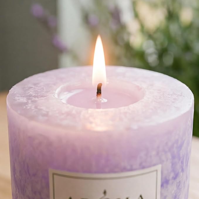 Aroma Naturals Lavender Essential Oil Blue Scented Pillar Candle, Tranquility, 3 inch x 3.5 inch