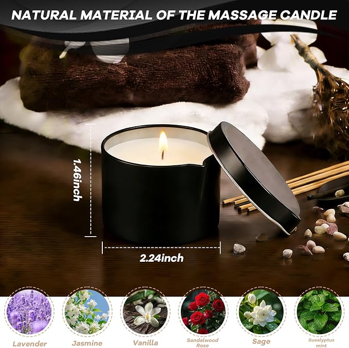 6 Pack Massage Candle Set, Low Temp Scented Massage Oil Candles, Soy & Coconut Oil Based Candles for Home Spa Relaxation