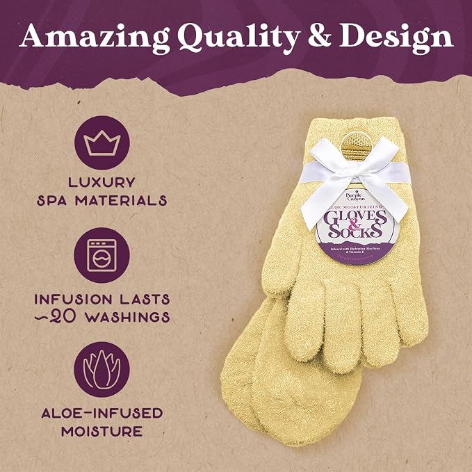 Purple Canyon Moisturizing Socks and Gloves Set | Yellow Fuzzy Socks and Gloves with Aloe and Vitamin E for Women | Women's Gifts for Self-Care