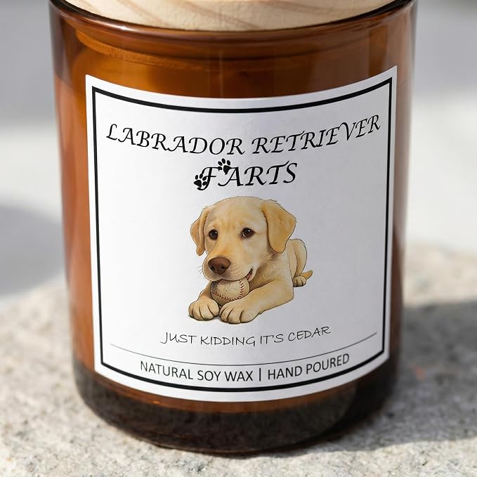 Labrador Retriever Gifts for Women | Birthday Gifts for Mom | Light When Dog Farts Candle | Cedar By Natural Soy Wax |Pet Safe Friendly Memorial Candles for Home Scented Household Essentials