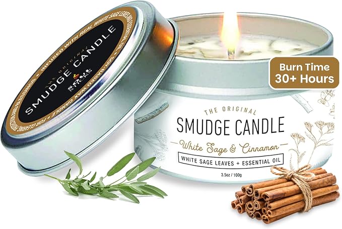 SOUL STICKS Smudge Candle for Cleansing House, Meditation, Chakra Healing, Aromatherapy | 3.5 Ounce Smudge Candle for Spiritual Cleansing (White Sage & Cinnamon)