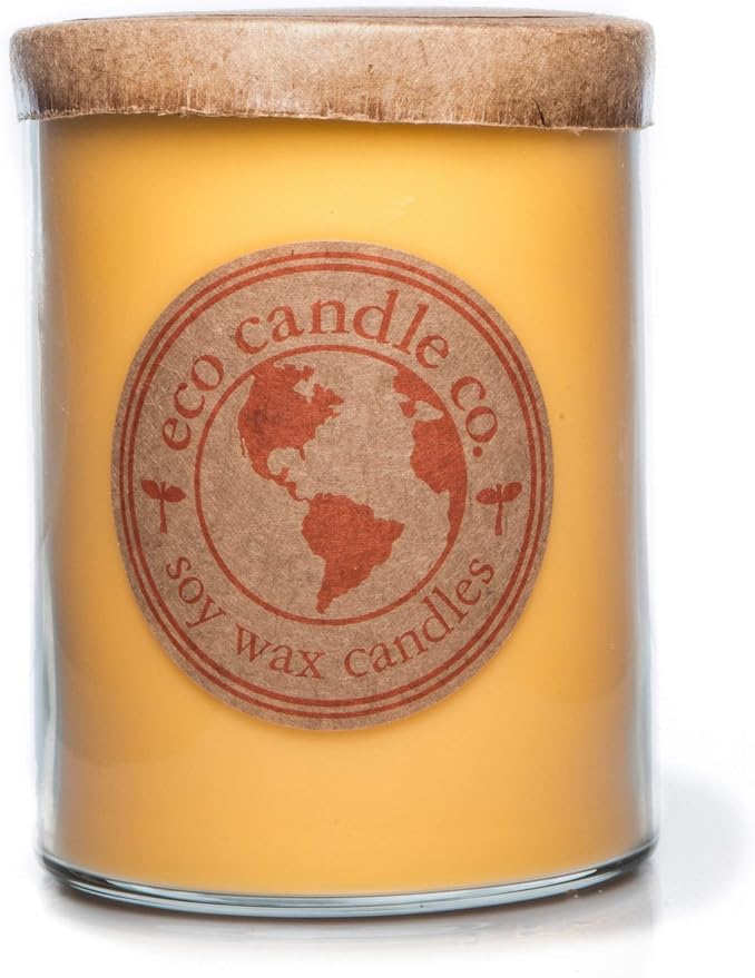 ECO CANDLE CO. Recycled Candle, Citrus Squeeze, 18 oz. Double Wick - Scents of Orange, Tangerine, Grapefruit, Lemon, & Lime - 100% Soy Wax, No Lead, Kraft Paper Label & Lid, Hand Poured