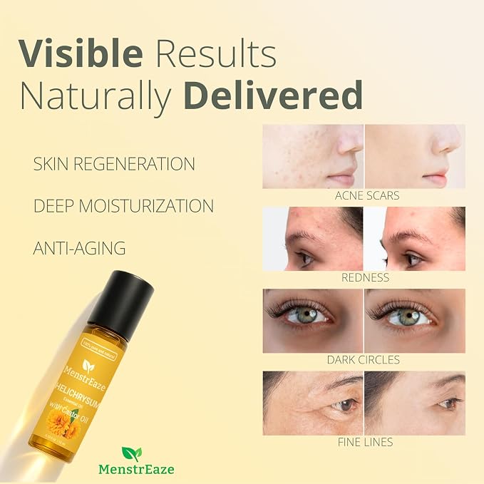 Helichrysum Oil & Castor Oil Roll On, High Potency Formula, 100% Pure and Natural, Acne Soothing, Skin Vitality & Anti-Aging, Aches Relief, Beauty Rollerball, 10ml