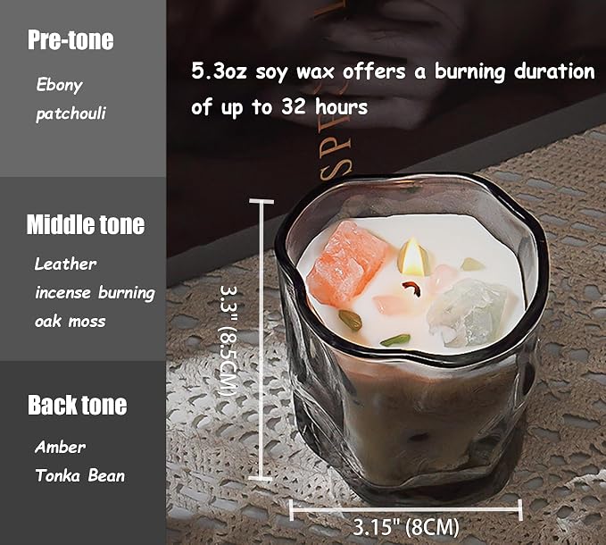 Scented Soy Candles with Crystals Inside Aromatherapy Candle for Women Positivity Energy Gift Mothers Days Birthday Gray