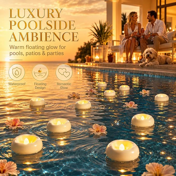 24 Pack 2.3” Flameless LED Floating Candles, Water-Activated Battery Operated Floating Candle with180+ Hours Runtime for Cylindrical Vase, Pool, Fountain - Ideal for Wedding, Party Decoration