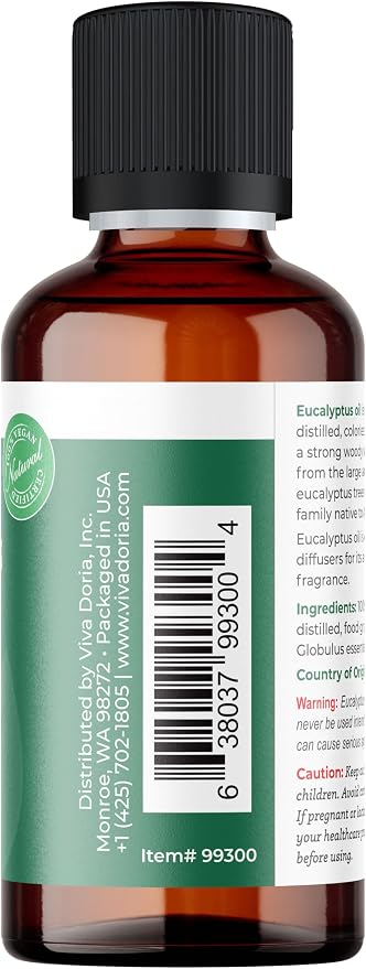 Viva Doria Eucalyptus Essential Oil, 100% Pure, Natural, Essential Globulus Oil, Undiluted, for Aromatherapy | Food Grade, 30 mL (1 Fluid Ounce)