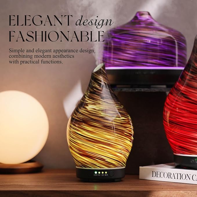 Porseme 150ml Essential Oil Diffuser Glass Color Changing Aroma Air Diffusers Aromatherapy Ultrasonic Cool Mist Humidifier 6 Running Hours Waterless Auto-Off for Sleeping Yoga Office Spa (Dark Golden)
