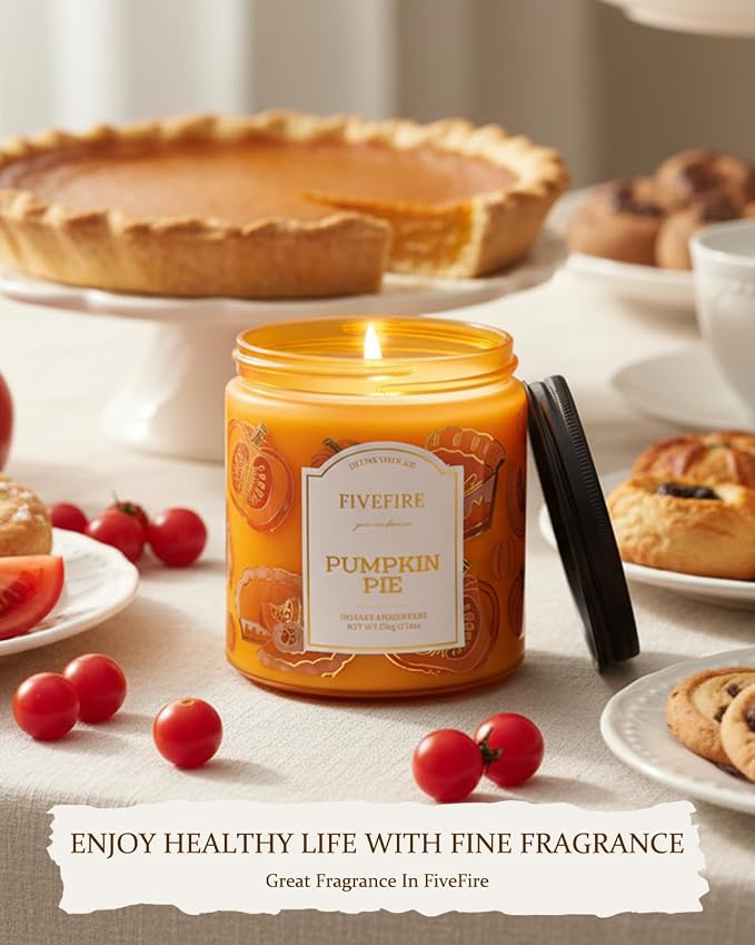 Pumpkin Pie Scented Candles for Autumn Home, 13oz Natural Soy Wax 2-Wick Jar, Up to 76-Hour Clean Burn, Warm Spiced Pumpkin Home Fragrance, Gift for Women Men