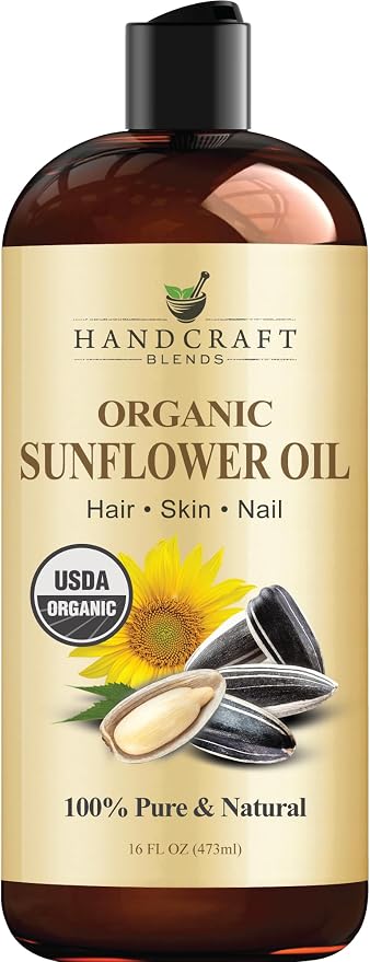 Handcraft Blends USDA Organic Sunflower Oil - Cold-Pressed 16 Fl Oz - 100% Pure and Natural - Premium Grade Carrier Oil for Skin and Hair - Hair and Body - Massage - Hexane-Free