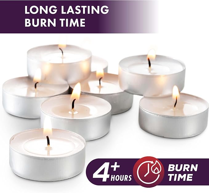 MontoPack Unscented Tea Light Candles 400 Pack | 4 Hours, White, Smokeless, Dripless Small Votive Paraffin Tealights | Long-Lasting for Home, Shabbat, Weddings, Events, Emergencies | Mini Candles Bulk
