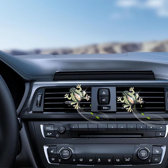 ORIESSE Frog Car Decor,2pcs Cute Tree Frog Air Vent Clips Car Air Fresheners,Bling Rhinestone Animal Dashboard Decoration Accessories for Women,Refillable Aroma Diffuser
