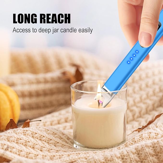 LcFun 2 Pack Blue Candle Lighter Electric USB Rechargeable Plasma Arc Lighter with Safety Lock, Windproof Flameless Long Lighters for Candle, Grill, BBQ, Camping, Gas Stoves