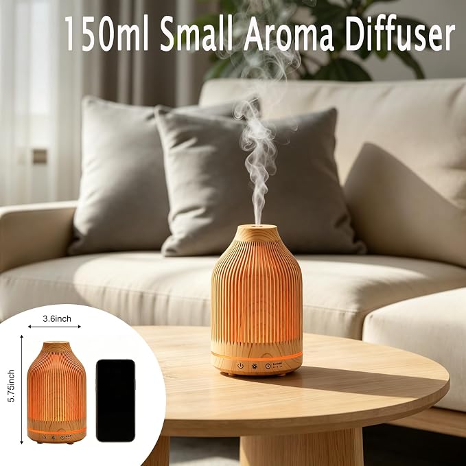 Diffuserlove Essential Oil Diffuser,150ML Small Aroma Humidifier with 1H/2H/4H Timer,Cool Mist & 7 Colors Night Light,Decor Diffuser Ready Gift for Home Office Bedroom