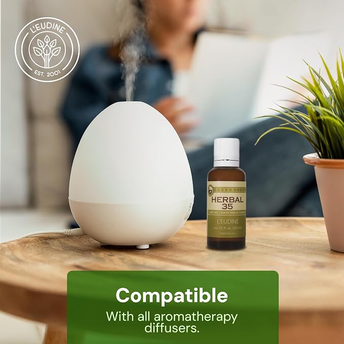 L’EUDINE Herbal 35 Essential Oil Blend - 35 Natural Extracts with Peppermint, Eucalyptus & Lavender - Relaxing Aromatherapy Oil for Diffuser, Massage & Stress Relief - Vegan & Pure Wellness, 1 Fl Oz