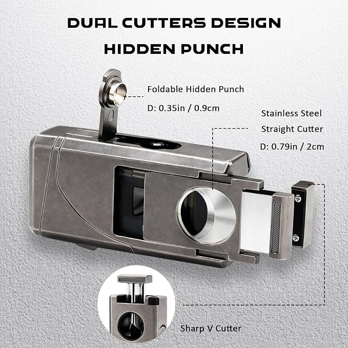 6-in-1 Triple Jet Butane Torch Lighter Built-in V & Straight Cutter, Punch, Holder, Draw Enhancer, Refillable Lighters and Windproof Gas Lighter for Candles, Cool Lighter for Men (No Gas)