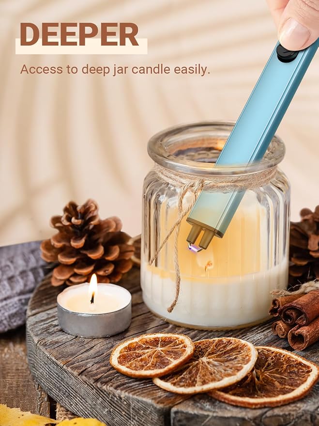 Candle Lighter Stocking Stuffers for Women Men, Electric Candle Lighter USB Rechargeable Graduation Gifts for Wife Girlfriend Safety Lock Long Lighters for Grill Kitchen BBQ Camping,Blue