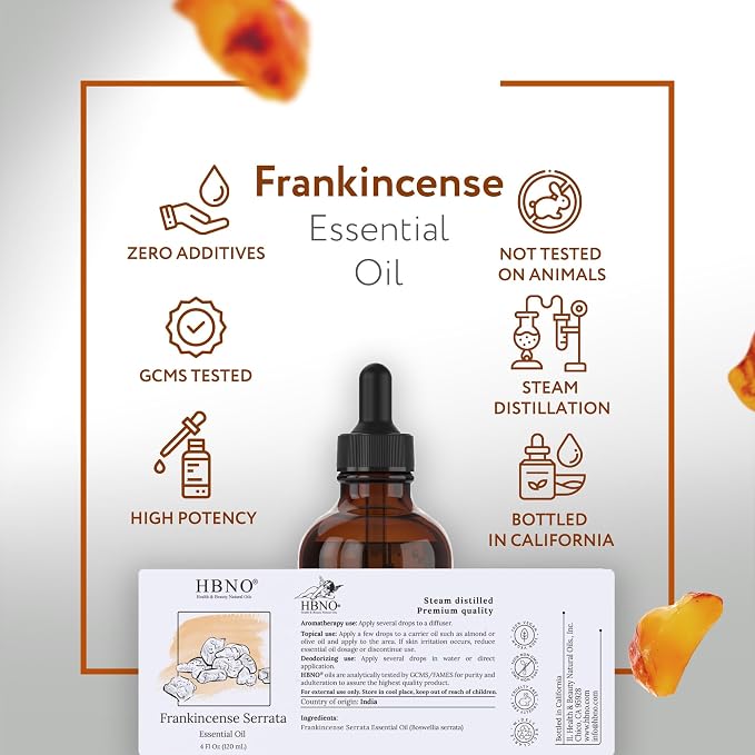 HBNO California Bottled Frankincense Essential Oil (Serrata) 4 fl oz (120ml) - Natural & Premium Grade Frankincense Oil Essential Oil,