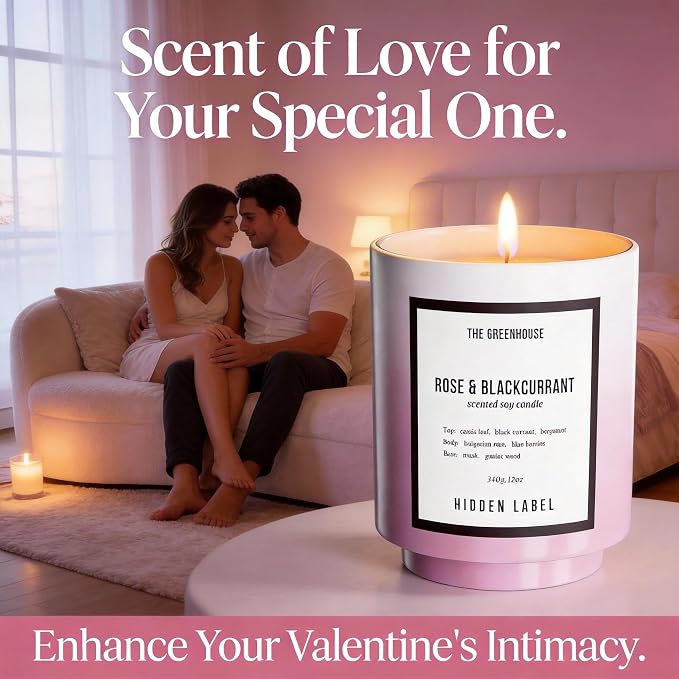 Rose Blackcurrant Candle, 12oz Natural Soy Wax Non Toxic Scented Candle 75 Hours, Bulgarian Rose & Cassis Essential Oil Aromatherapy Candle, Long Lasting Jar Candle Gift for Women