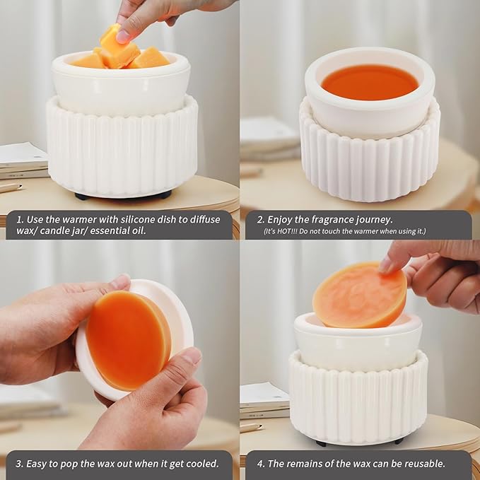 VICTORIA AROMA Ceramic Wax Melt Warmer with 1 pc Silicone Dish Candle Warmer for Scented Wax Electric Fragrance Burner for Home, Office, Bedroom - Gift & Décor