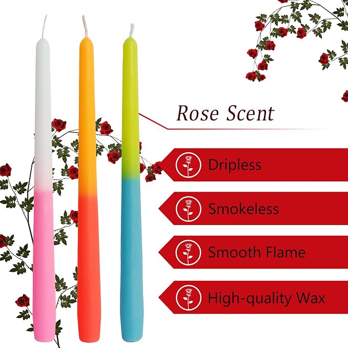 Colorful Candles Dripless Candle Sticks - 6pcs Gradient Taper Candles Rose Tapered Candlesticks Aromatherapy Candles for Home Dinner Party Decor Idea (8S-Rose)