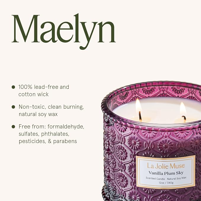 LA JOLIE MUSE Vanilla Plum Sky Scented Candles for Home, Soy Wax, 2-Wick | Large Jar Luxury Candle, Natural Clean Non Toxic, Gifts for Women & Men, Decorative Purple Candles for Candle Warmer,12 oz