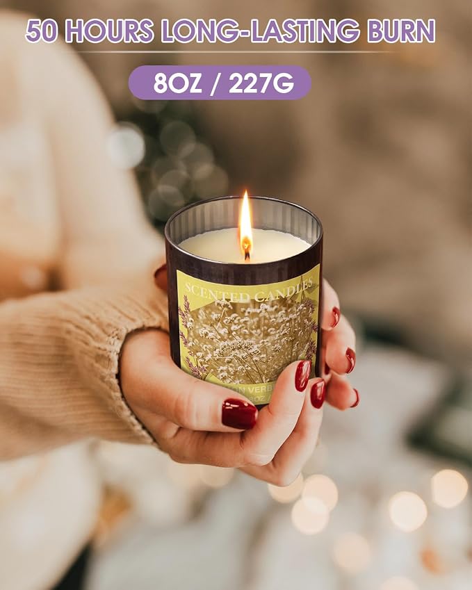 Scented Candles for Home, 8oz Soy Candle, 50H Burn, Lavender Aromatherapy, White Candle in Gift Box, Perfect for Birthday, Mother's Day, Christmas