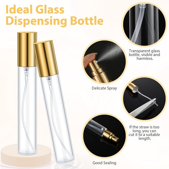 Yinder 50 Pcs 15ml Travel Spray Bottle Refillable Perfume Atomizer Bulk Glass Mini Cologne Perfume Bottles Empty Fine Mist Portable Small Sample Containers(Gold)