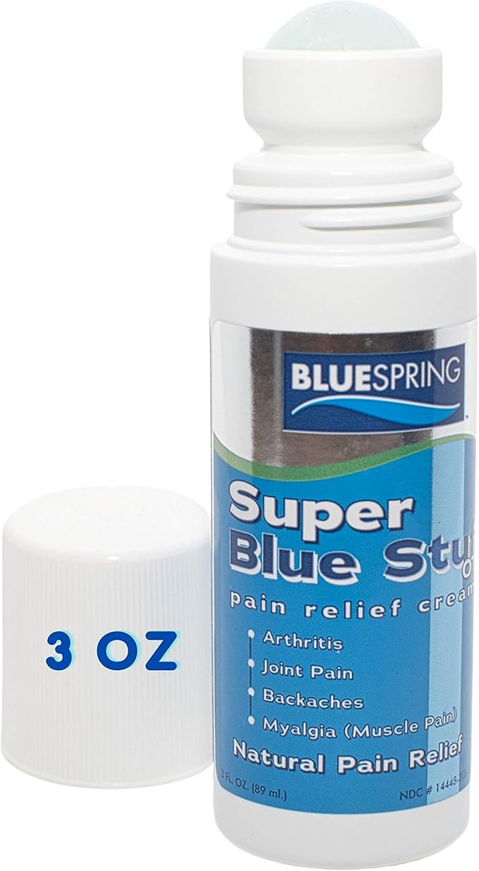 Super Blue Stuff Natural Pain Relief Roll-On with Emu Oil, 3 fl oz | Anti Inflammatory Analgesic Cream, For Back, Knee, Joint, Muscle, Arthritis, Neck Pain