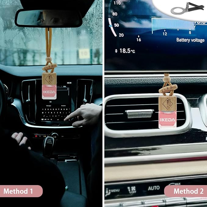 ikeda fragrance Car Air Freshener | Square Hanging Car Scent with Vent Clip Bottle | Long Lasting Fragrance | Essential Oil Diffuser | Odor Eliminator Deodorizer (Square-Strawberry)