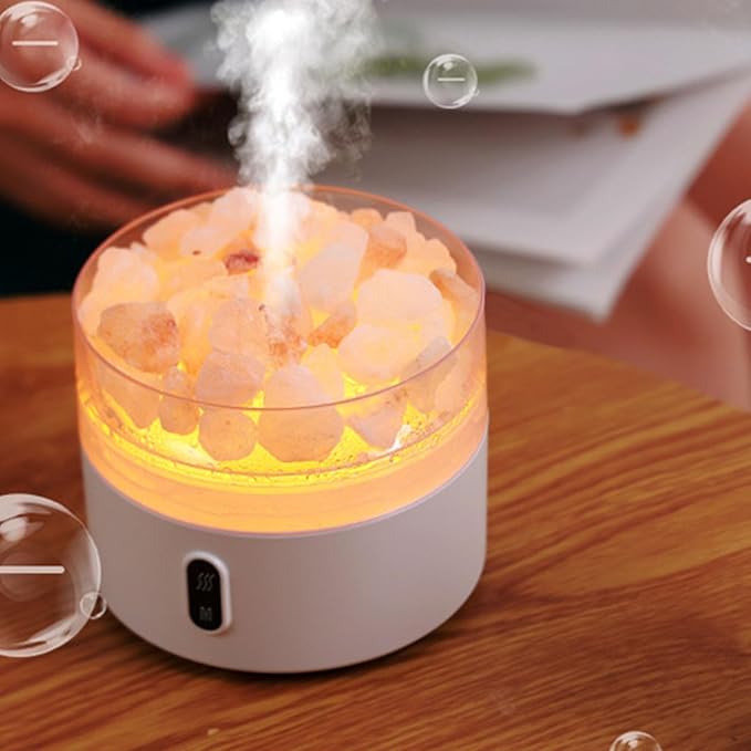 Salt Stone Lamp Diffuser Humidifier, 7 Colorful Light Intelligent Aromatherapy Mist Humidify Machine USE Charging Suitable for Office Desktop Home Bedroom Car