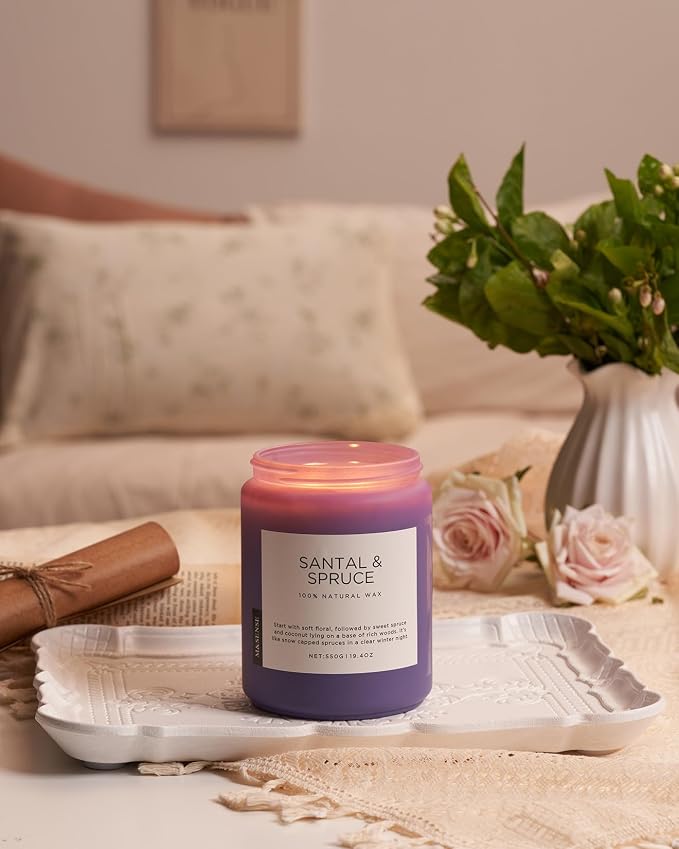M&SENSE Santalwood Spruce Scented Candles for Home,19.4oz 110 Hour Slow Burning Aromatherapy Candle for Stress Relief Meditation Relaxing SPA Large Candle for Birthday Holiday Gifts