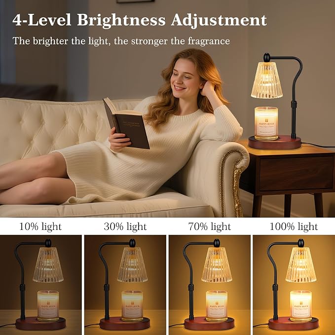 Imenlox Candle Warmer Lamp, Remote Control, with Timer and Dimmer, Adjustable Height, Christmas Birthday Gifts for Women Mom, House Warming Gifts New Home Decor, Wax Warmer for Jar Candles (Brown RC)