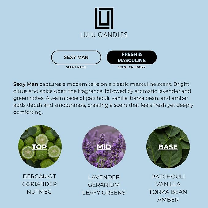 Lulu Candles | Reed Diffuser Set | Sexy Man (Smells Like Men’s Cologne)| 6 Reed Sticks | Scent Diffuser for Bedroom Bathroom Living Room & Office (4.2 FL Oz.)