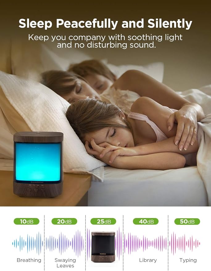 InnoGear Diffusers for Essential Oils, 300ml Oil Diffuser Aromatherapy Diffusers Aroma Ultrasonic Cool Mist Humidifier 4 Timers Color Changing Lights Auto-Off, Brown