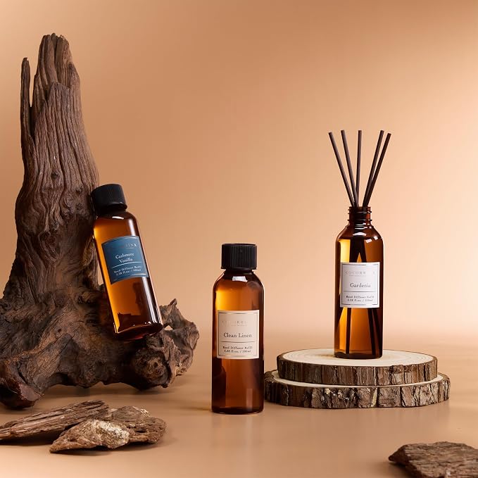 COCORRÍNA Reed Diffuser Refill Set, 10.2oz Scented Oil Refill 3 Pack, Clean Linen, Cashmere Vanilla, Gardenia, Long Lasting Oil Diffuser Refill with 18 Sticks for Bathroom & Bedroom