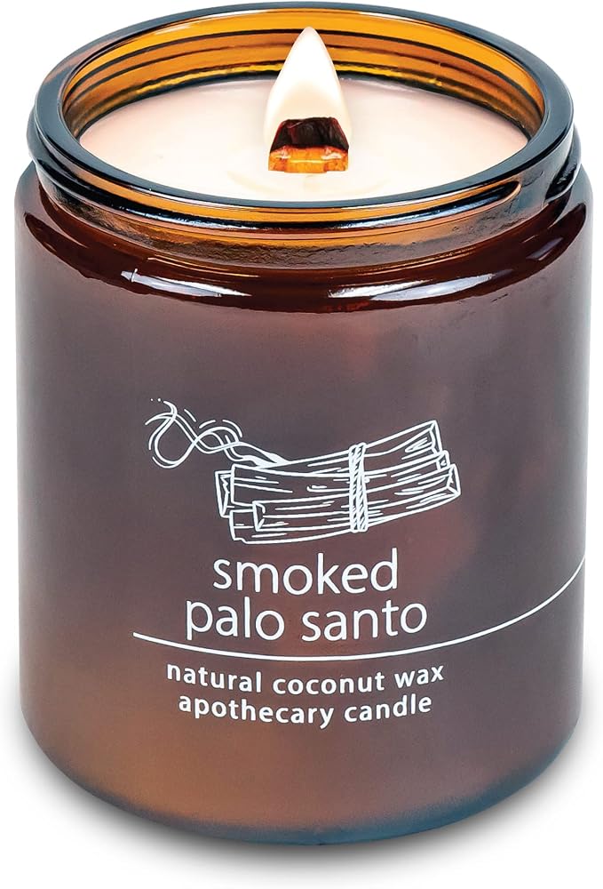 Hemlock Park Smoked Palo Santo Apothecary Scented Candle | Crackling Wood Wick, Botanical Fragrance & Coconut Apricot Wax | Up to 60 Hour Burn Time | 8 oz | Made in USA
