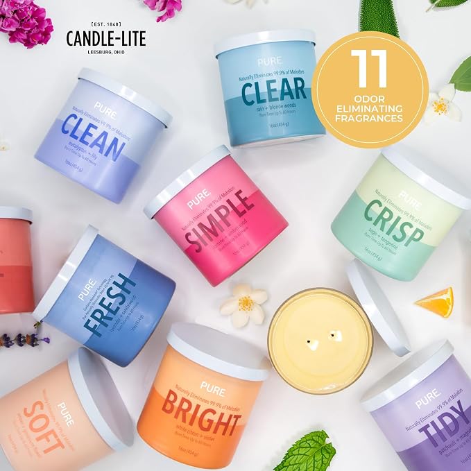 Candle-Lite Pure Citrus & Clove Leaf Odor Eliminating Scented Candles, Neofresh Technology Eliminates 99.9% of Odors, 16 oz 2-Wick Jar, Proudly Poured in The USA, Up to 60 Hours Burn Time