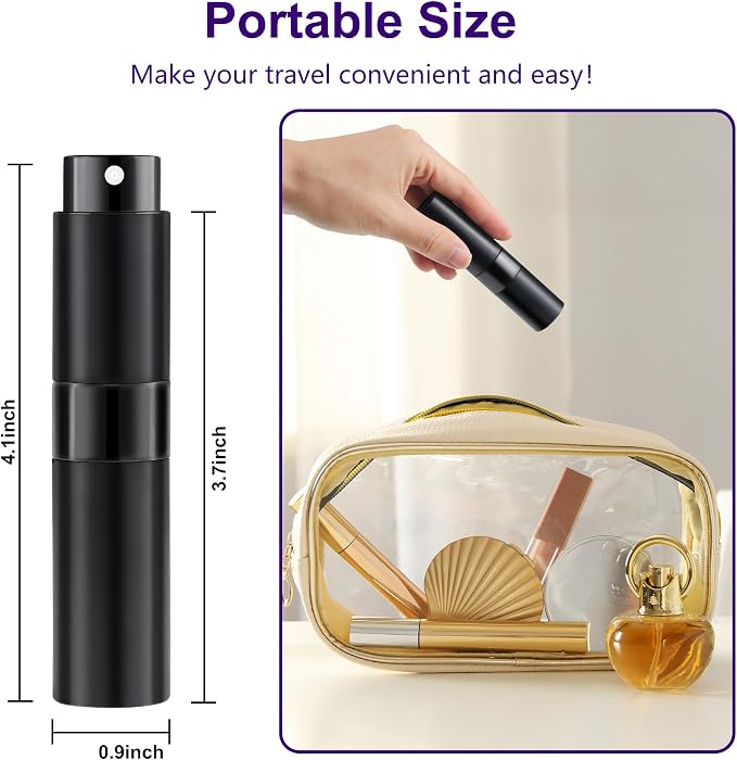 8ML Perfume Travel Refillable Portable Perfume Atomizer Bottle - Easter Basket Stuffers for Teens Adults Men Women,Valentines Day Gifts for Him Her,Travel Essentials,Christmas Gift(Balck,2Pack)