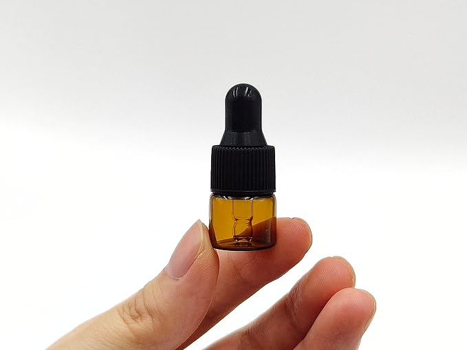 15Pcs 1ml Empty Tiny Amber Glass Mini Dropper Bottles for Essential Oils, Fragrances, and Other Liquids, with Dropper and Black Caps Travel Sample Vials