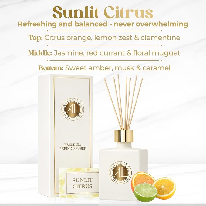 White Reed Diffusers for Home | Premium Fragrance Diffuser | White Diffuser Sticks in Oil Set with Sunlit Citrus Scent | Smell Good Stuff | Long-Lasting Oil for Bathroom & Office (5 oz)