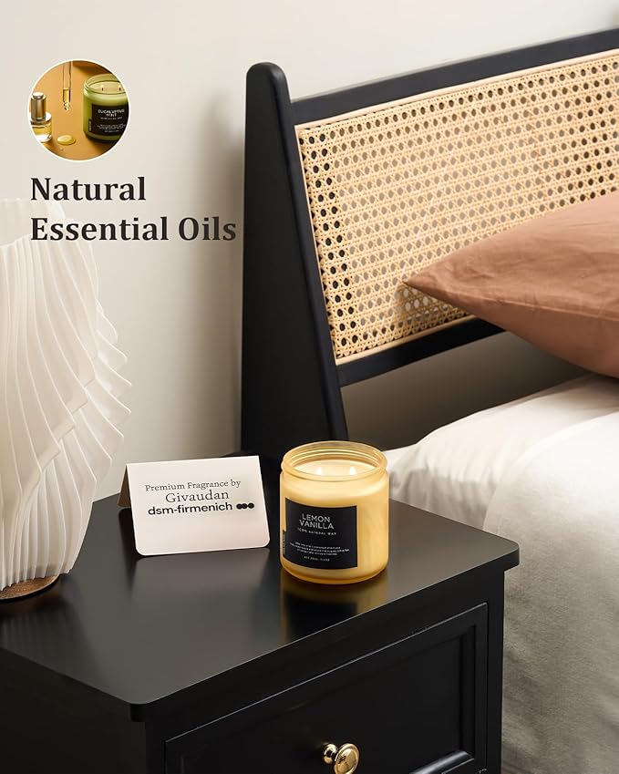 M&SENSE Lemon Vanilla Home Scented Candles, 11.6oz Organic Soy Wax, 70-Hour Clean Burning, Natural Candles Non Toxic, Citrus Scent for Relaxation, Aromatherapy Housewarming Gift for Men Women