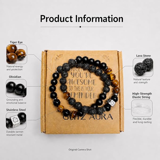 Beaded Bracelets for Men, Cross Hematite Bracelet Set, 8MM Tiger Eye Black Obsidian Lava Rock Essential Oil Diffuser Bracelet for Him(Cross Obsidian)
