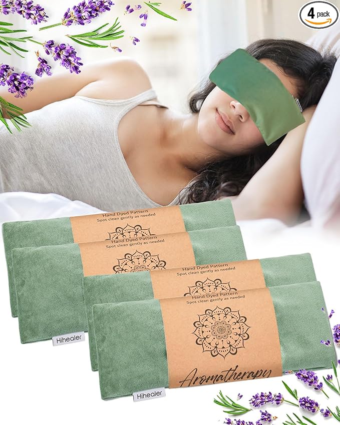 Eye Pillow for Sleeping, Headache Relief, Sinus Pressure, Weighted Eye Mask for Relaxation, Yoga, Moist Heat Eye Compress, Meditation Accessories, Lavender Gift Set for Women (Velvet Green 4 Pack)